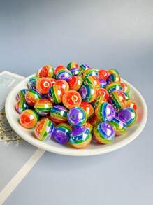 10pcs/20pcs/50pcs/100pcs/200pcs Minimalist Cute Acrylic 8mm/10mm/12mm/16mm Optical Rainbow Lollipop Round Beads, Random Color Mix For DIY Craft Necklace Pendant - Lollipop Series - View 17