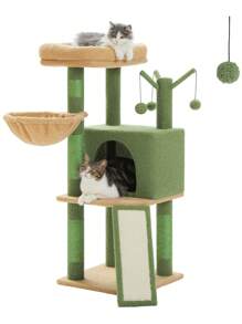 PAWZ Road Cat Tree, Multi-Level Cat Tower For Indoor Cats, Cat Climbing Tree With Sisal Wrapped Scratching Posts, Deep Hammock And Interactive Cat Toys - Green - View 3
