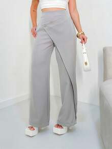 Women's Pleated Pants With Plain Front/DD058 - 灰色 - 查看 3