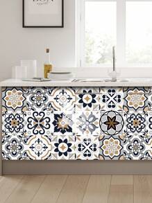 10 stuks Bloemenpatroon Bedrukt PVC Kunstkeramische Tegels Huisdecoratie Muurstickers, DIY Mozaïek Zelfklevend Behang, Waterdicht, Vuilafstotend, Decoratief Voor Keuken, Badkamer, Woonkamer, Slaapkamer, TV Achtergrond, Renovatie Stickers Peel Wandpanelen, Behang, Behang, Lente Decoratie Artikelen Verfris Uw Huis, Rama Decoratie Stickers