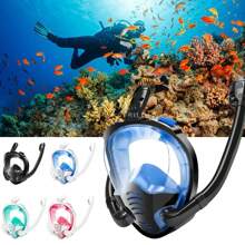 Máscara de snorkel de cara completa con tubo doble para natación y buceo, set de snorkel, antiempañante y antifugas, visión panorámica de 180°, accesorios de playa, flotador de piscina - Multicolor - Ver 1