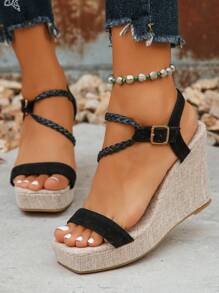 Women's Platform Wedge Sandals,Thick Bottom Heels,Slimming - Black - View 4