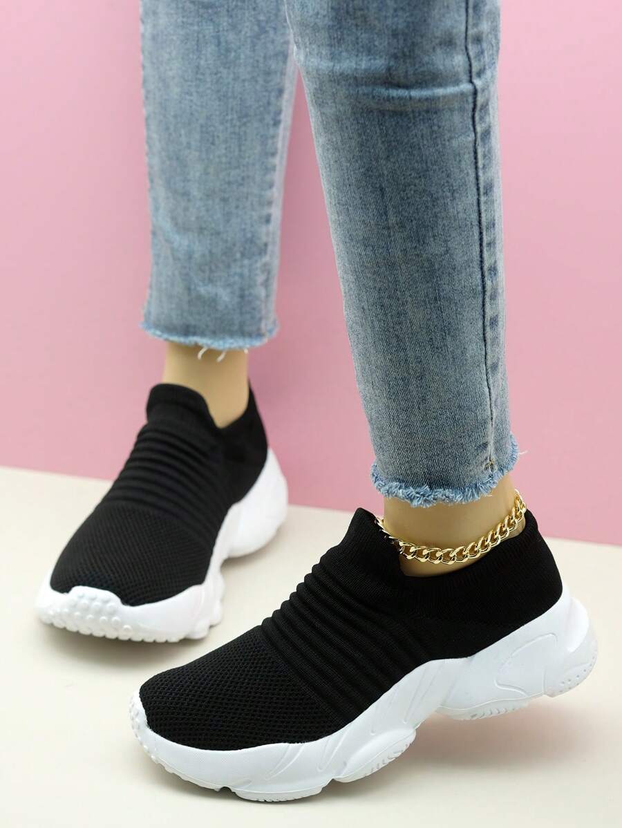 Sneaker senza lacci in bianco e nero da donna, scarpe da danza casual imbottite con suola ammortizzata