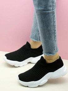 Sneaker senza lacci in bianco e nero da donna, scarpe da danza casual imbottite con suola ammortizzata
