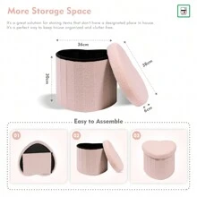 Bonlife White Boucle Ottoman With Storage,Foldable Footstool For Living Room,Toy Chest,Storage Seat Teddy Heart Shape Footrest - Pink - View 6