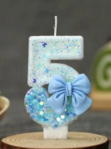 1pc Handmade Birthday Candle, Party & Celebration Supplies, Cake Decorative Candle, Blue Bowknot Creative Digital Candle For Birthday Cake, Back To School Valentine Day - Multicolor - View 13