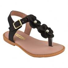 Children's Girl's Flat Sandal With Comfortable Flower - Negro - Ver 2