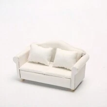 1:12 Dollhouse Miniature Living Room Furniture Set - 3pcs White Fabric Sofa With 4 Pillows, Doll House Sofa, Micro Scenery Decor, Reclining Loveseat, White Decorative, Doll Furniture, Cute Small Sofa, Exquisite Small Sofa Pendant, Miniature Toy Furniture, Suitable As A Gift