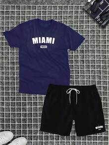 Cotton T-Shirt + Short Tectel Miami Summer Combo Kit - Navy Blue - View 1