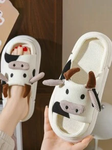 Pantuflas,Zapatillas lecheras de dama cómodas y lindas,Women Home Slippers,Women Cow Design Novelty Slippers, Preppy Indoor Home Slippers,4-Season Linen Slippers For Women, Cute Cow Print, Unisex Slip-Resistant Thick Bottom, Spring & Autumn Linen Sandals - Blanco - Ver 1