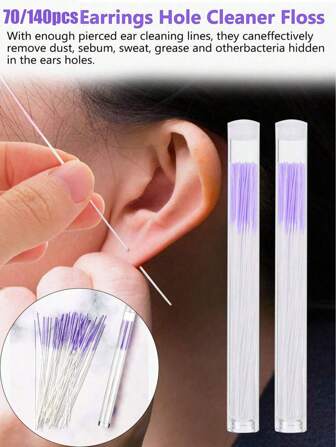 70pcs/140pcs/160pcs Purple Ear Piercing Cleaning Line, Suitable For Men And Women To Clean Ear Piercing Dirt, Daily Supplies, Small Gifts For Family Small Surprises