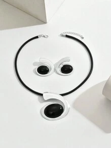 2pcs/Set New Versatile Autumn/Winter Fashion Metallic Style Earrings & Necklace Set