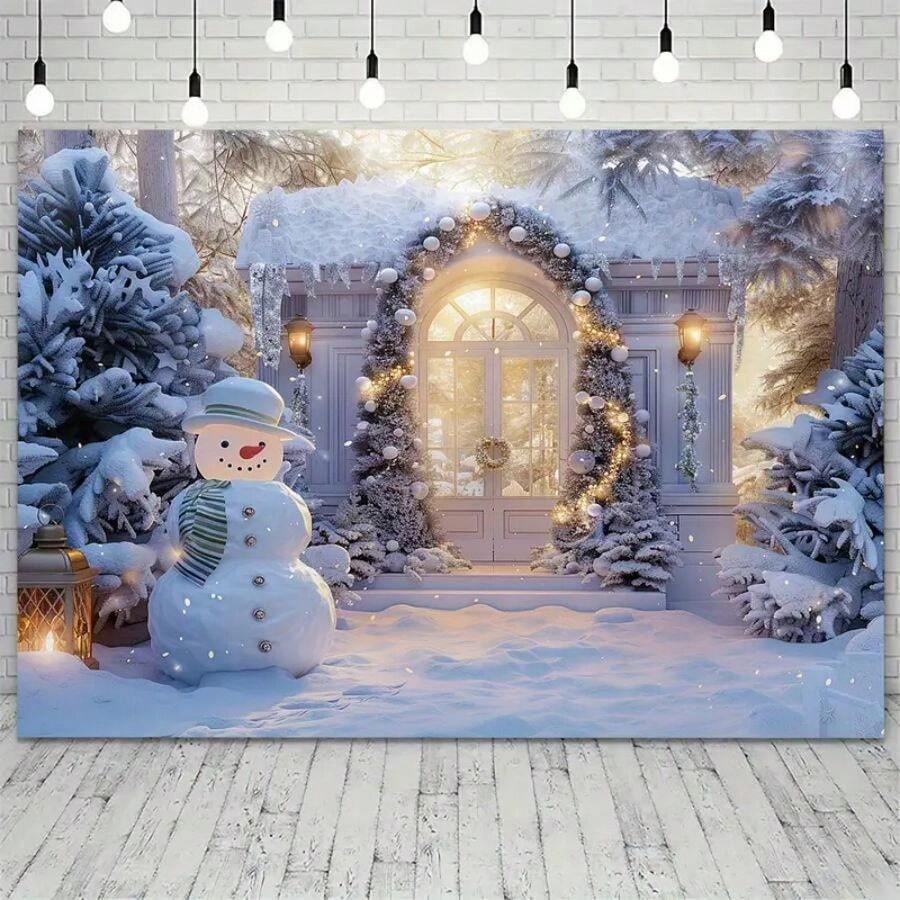 1 tấm phông nền chụp ảnh Giáng sinh mùa đông bằng polyester - Cảnh người tuyết, cây thông và bông tuyết - Biểu ngữ tiệc không dùng điện để trang trí phòng và vườn, thích hợp cho Giáng sinh và các ngày lễ chung, lý tưởng cho đạo cụ chụp ảnh và phông nền, Giáng sinh - Nhiều màu - Xem 1