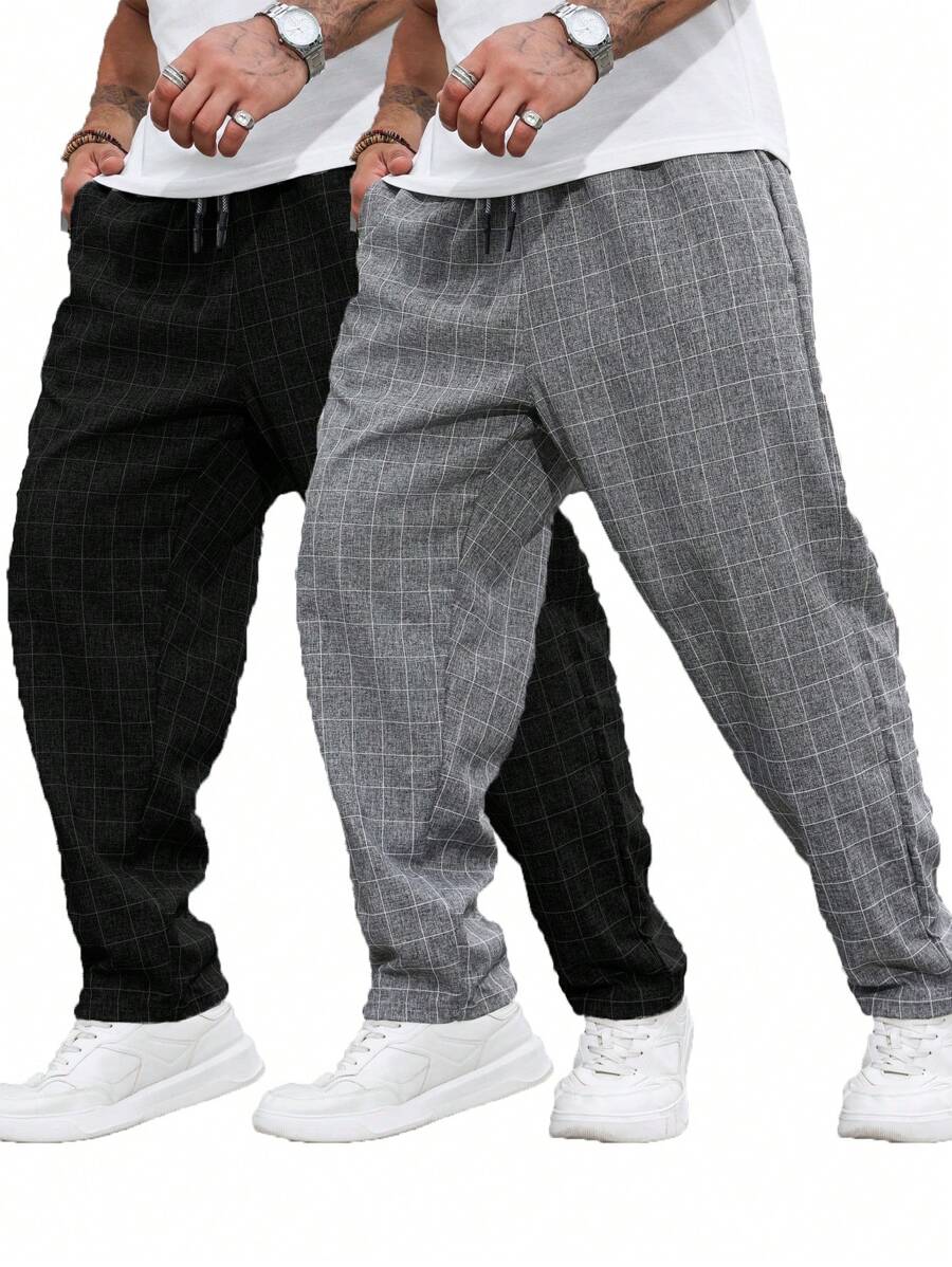 Plus Size Men's Plaid Simple Casual Cargo Pants - Multicolor - View 1