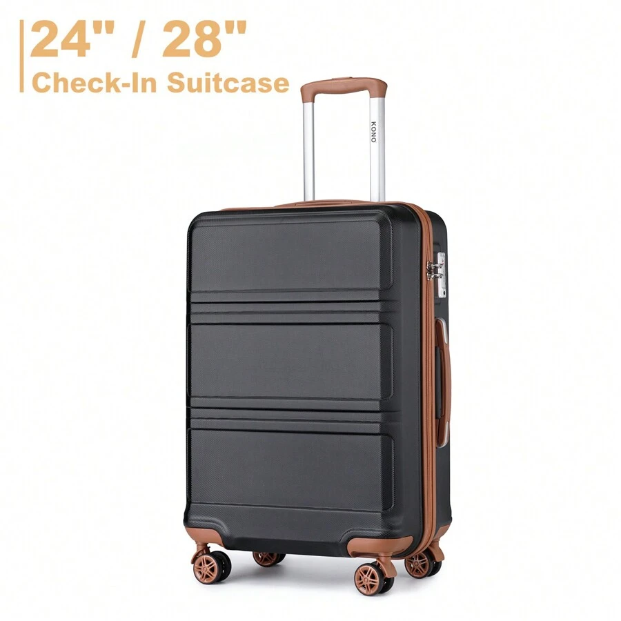 24/28 英寸时尚轻质 ABS 硬壳托运行李箱，带 TSA Lock YKK 拉链 4 双轮拉杆旅行箱，适合男女商务旅行度假行李箱旅行箱手提箱耐用旅行行李箱 - 黑1 - 查看 1