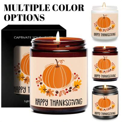 1Pc Scented Candle With Autumn Pumpkin Harvest Festival Design Novelty Saying Sticker Lavender Soy Wax Candle Fall Gift Funny Gift For Women Men Mom Dad Ideal For Thanksgiving Day Halloween Christmas Gift Holiday Decorations Candle Holder