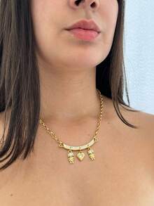 Semi-Jewel Necklace Two Children Girls And Boys Unconditional Love Chain Portuguese Link Thin Italian Varnish - 金色 - 查看 9