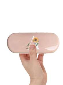 1pc Cream Solid Color Eyeglass Case, New Minimalist Design, Portable, Waterproof And Dustproof (Small, Plastic Material) Letter Eyeglass Hard Case - PU Leather A-Z Floral Print Eyeglass Case - Pink - View 7