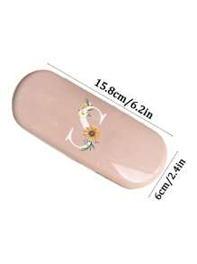 1pc Cream Solid Color Eyeglass Case, New Minimalist Design, Portable, Waterproof And Dustproof (Small, Plastic Material) Letter Eyeglass Hard Case - PU Leather A-Z Floral Print Eyeglass Case - Pink - View 6