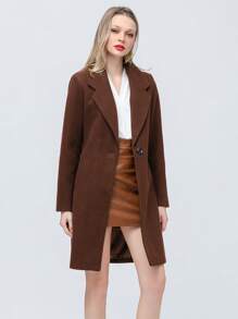 Women's Elegant Wool Blend Trench Winter Jacket Mid-Long Windproof Lapel Slim Pea Coat - Cà phê nâu - Xem 6