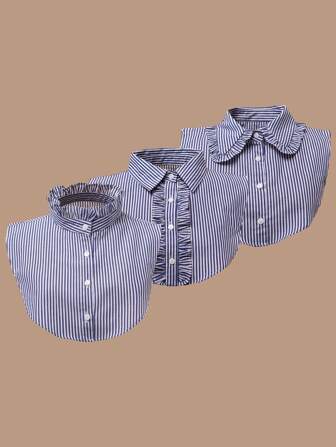 1pc Women's Striped Casual Stand Collar Ruffle Trim Detachable Fake Collar