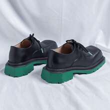 Men's Contrast Color Thick Sole Casual Dress Shoes - Green 1 - View 5