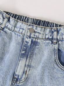 Teen Girl 2pcs Outfit Set: Black Ribbed Casual Top + Distressed Light Wash Straight Leg Jeans