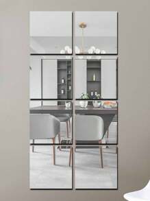 6 件加厚亚克力镜面墙贴，自粘装饰镜，适用于浴室、客厅、卧室、衣柜、全身镜，创意装饰 - 銀色 - 查看 2