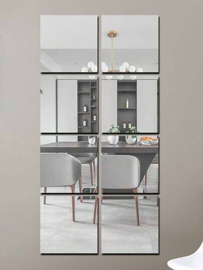 6pcs Thick Acrylic Mirror Wall Stickers, Self-Adhesive Decorative Mirrors For Bathroom, Living Room, Bedroom, Wardrobe, Full Length Mirror, Creative Decor