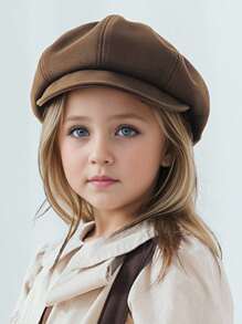 1 件装儿童纯色复古贝雷帽，男女通用可爱时尚艺术家帽，适合春秋季幼儿女孩男孩户外日常使用