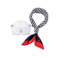 Sombrero de marinero blanco, gorra de capitán de marinero para hombres, mujeres, niñas, niños, bebés, accesorios de disfraz. Conjunto de sombrero y bufanda de marinero para mujeres y hombres, atuendo de marina azul con sombrero de marinero blanco, bufanda de marinero para disfraz de Halloween - Multicolor - Ver 9
