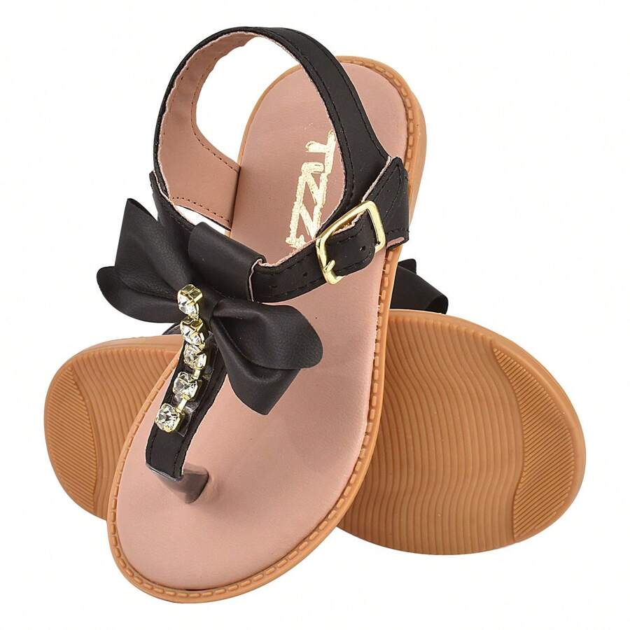 Children's Sandals For Girls With Comfortable Butterfly Knot Rhinestones - màu đen - Xem 1