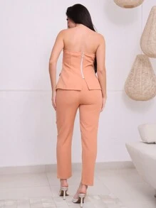 Two-Piece Alaiataria Set With Sleeveless Tube Top And Dress Pants - trái cam - Xem 7