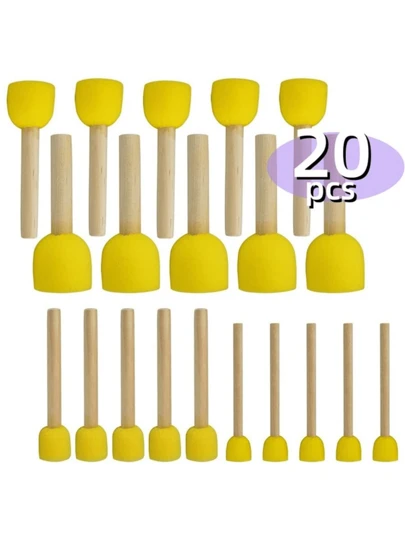 20pcs/Set Round Sponge Brushes With 4 Size, Wooden Handle Disposable Diy Stamping Painting Tool Set Back To School
