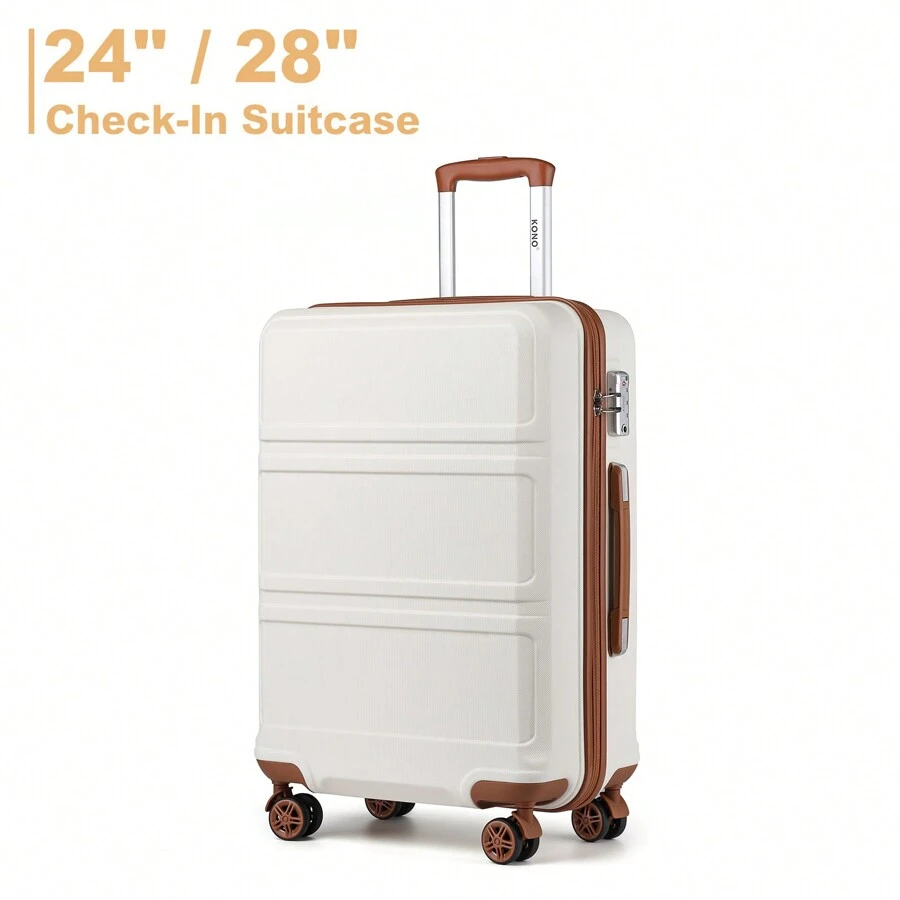 24/28 Inch Fashion Lightweight ABS Hard Case Check-In Suitcase With TSA Lock YKK Zipper 4 Double Wheels Trolley Travel Case Ideal For Men And Women Business Trips Travel Vacations - 米色 - 查看 1