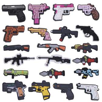 21pcs Gun Theme Pattern Shoe Charms Set, PVC Shoe Decorations For Beach Bag, Shoe Accessories Charms, Gift Idea For Birthday Christmas Valentine's Day Halloween Party Favors