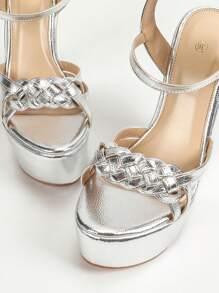 Women's Platform Woven High Wedge Sandals - Silver - View 5