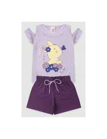 Children's Set Girl Rabbit And Butterfly Shorts Flower Babadinho - Màu Lilac Tím - Xem 1