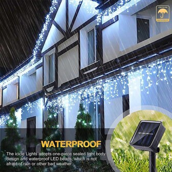 2024 Upgrade Project Christmas Theme Solar Ice Column Lights Outdoor Decoration Christmas Fairy String Lights Solar 8-Mode Flashing Suitable For Outdoor Eaves, Gardens, And Courtyards Christmas String Lights Fall Decor House Decor