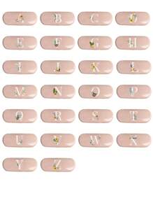 1pc Cream Solid Color Eyeglass Case, New Minimalist Design, Portable, Waterproof And Dustproof (Small, Plastic Material) Letter Eyeglass Hard Case - PU Leather A-Z Floral Print Eyeglass Case - Pink - View 2