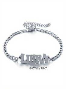 1 Pc Stainless Steel Fashion New Zodiac Letter Pendant Bracelet Jewelry NK Chain Twelve Constellations Birthday Gift For Women Girls And Men , Party ,Christmas Gift,New Year,Mother'S Day - Silver - View 20