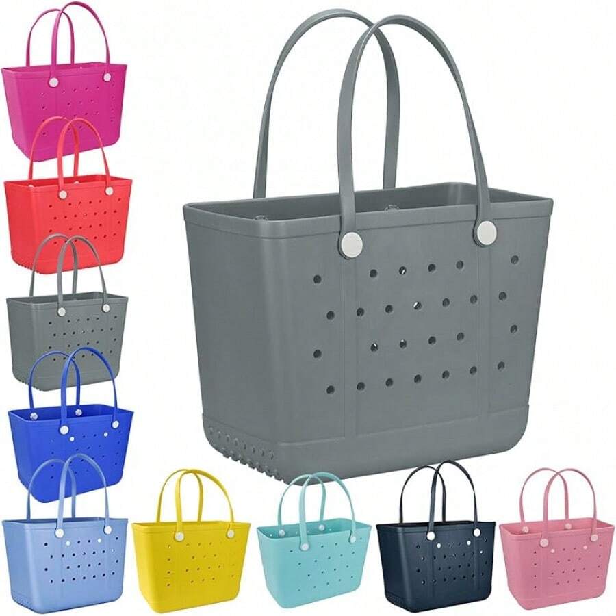 Beach Bag XL Rubber Tote Bag,Travel Tote Bags Waterproof Sandproof Washable Open Beach Tote For Beach Pool Yoga Travel Storage Bag Travel Outfit Airport Travel Stuff Clothes Luggage Bag Christmas Gift Ideas Women Girls Xmas Gifts For Mum Birthday Gift Mom Friend Thanksgiving Day Thank You Gifts - Grey - View 1