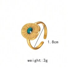 1 pieza Anillo con moneda en círculo abierto de color dorado de acero inoxidable de estilo minimalista vintage - Amarillo Oro - Ver 4
