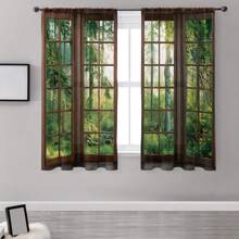1set/2pcs Vintage Woodland Tree Print Curtains, Rod Pocket Style, Digital Print, Polyester Fabric, Slightly Thin, Suitable For Living Room, Kitchen, Bedroom, Study, Hotel, Restaurant, Home Decor - Multicolor - View 2