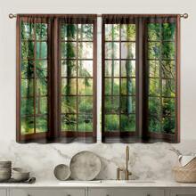 1set/2pcs Vintage Woodland Tree Print Curtains, Rod Pocket Style, Digital Print, Polyester Fabric, Slightly Thin, Suitable For Living Room, Kitchen, Bedroom, Study, Hotel, Restaurant, Home Decor - Multicolor - View 6