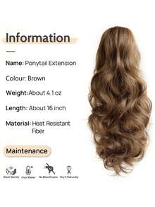 16Inch Ponytail Extension Hair Pony Tails Extensions Clip On Ponytails For Women In Wig Wavy - Multicolor - View 2