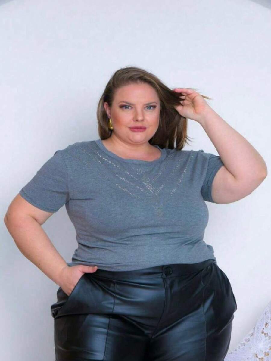 Plus Size Women's Blouse Malu - Women's Plus T-Shirt - Xám - Xem 1