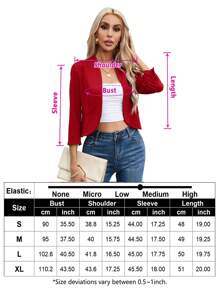 Chaqueta encogida tipo cardigan para mujer, de manga 3/4, sin cuello, de frente abierto, informal y de negocios, para el trabajo - Rojo - Ver 8