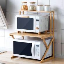 LIVINGANDHOME Living And Home 1/2 Tier Wooden Free Standing Storage Shelf Organizer,Kitchen Bakers Rack,Microwave Stand, Kitchen Storage Rack Shelf Holder For Spices, Pots, And Pans,Kitchen Supplies Tableware Storage Shelf - 木質色 - 查看 2