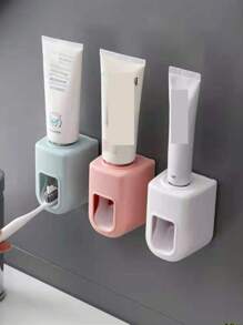 1pc Automatic Toothpaste Dispenser & Brush Holder, Toothbrush Holders With Automatic Toothpaste Squeezer Device For Bathrooms, Toothbrush Organizer With Cup, Wall Mounted Shower Room Decor Set